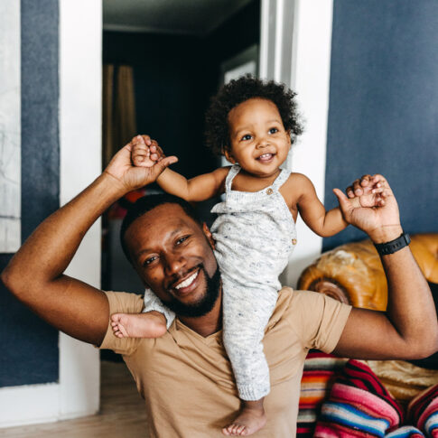 Father with daughter on his shoulders